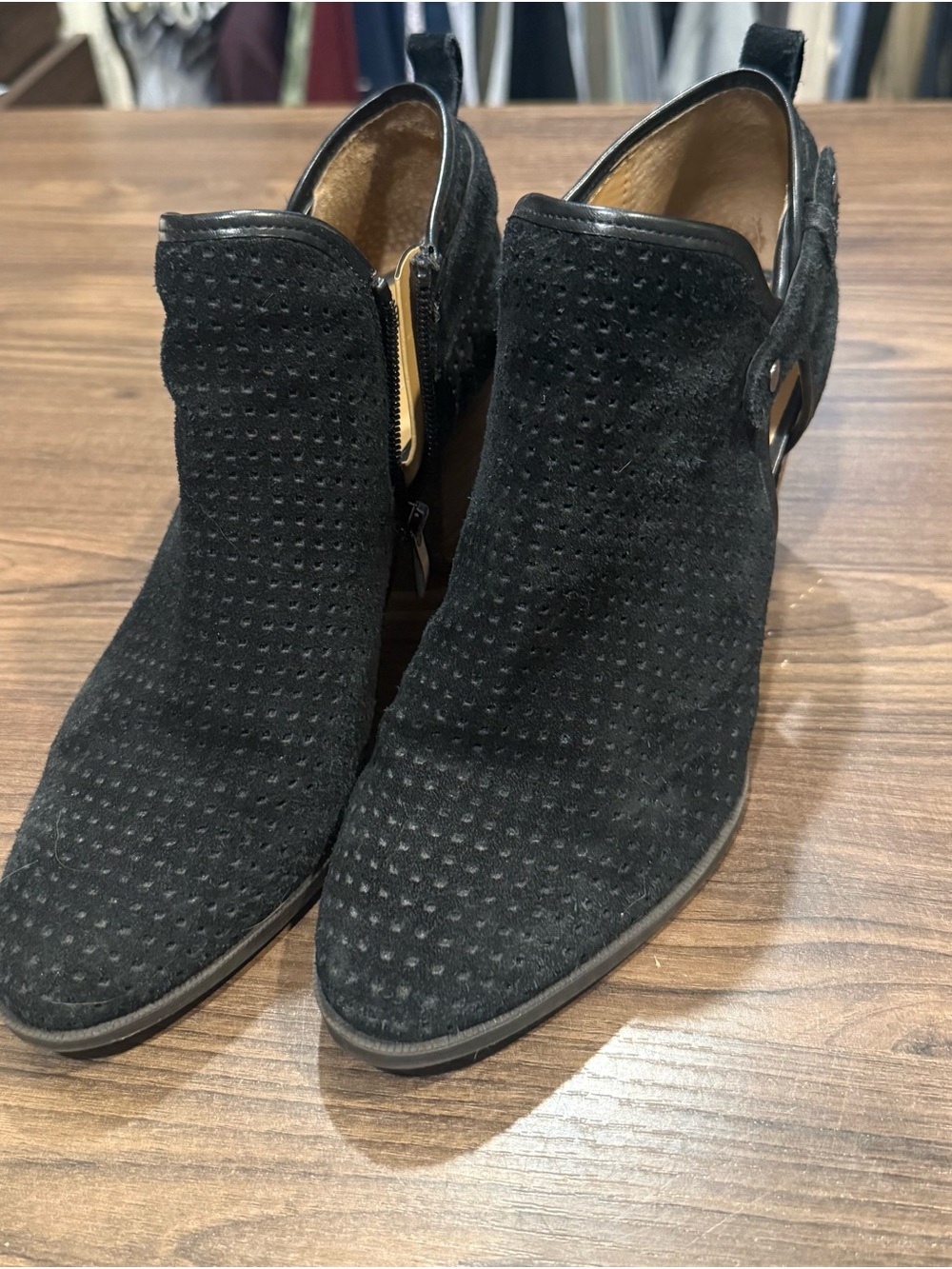 Franco Sarto Black Perforated Suede Ankle Booties